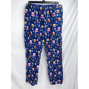 Hanna Andersson Adult Small PJ Blue‎ Fleece Pants Cotton Houses Snow Trees